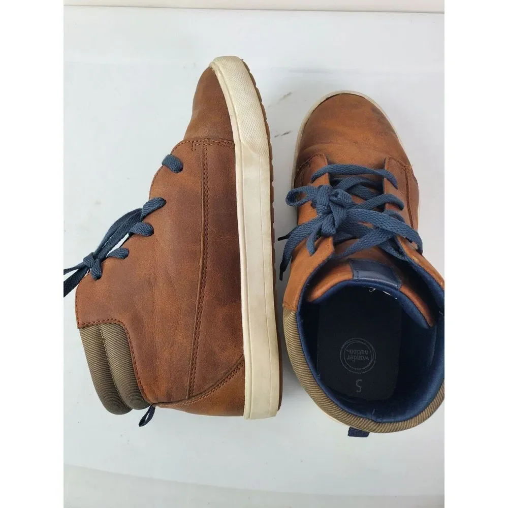 Wonder Nation Boys Brown Faux Leather Boots‎ Size 5 Lace-Up